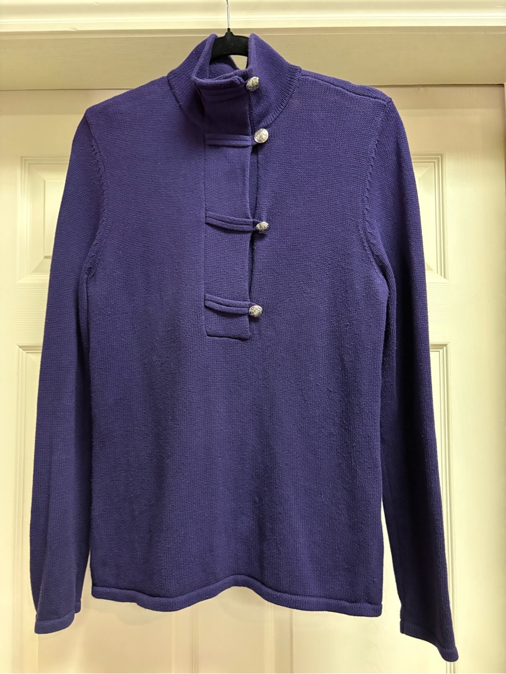 Lauren Ralph Lauren Purple Mock Neck Button-Accent Women's Sweater Cotton